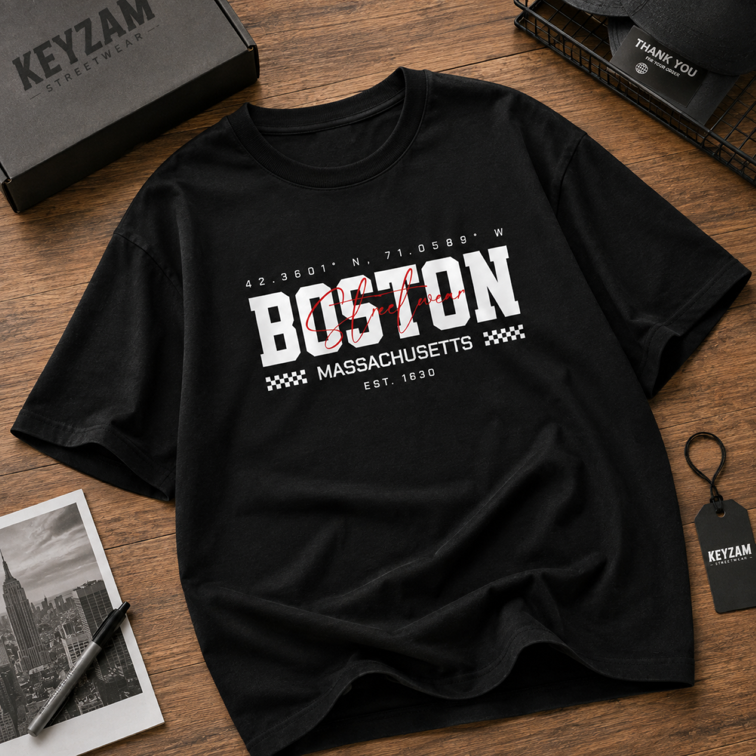 Playera Oversize Boston Streetwear Negra - KEYZAM