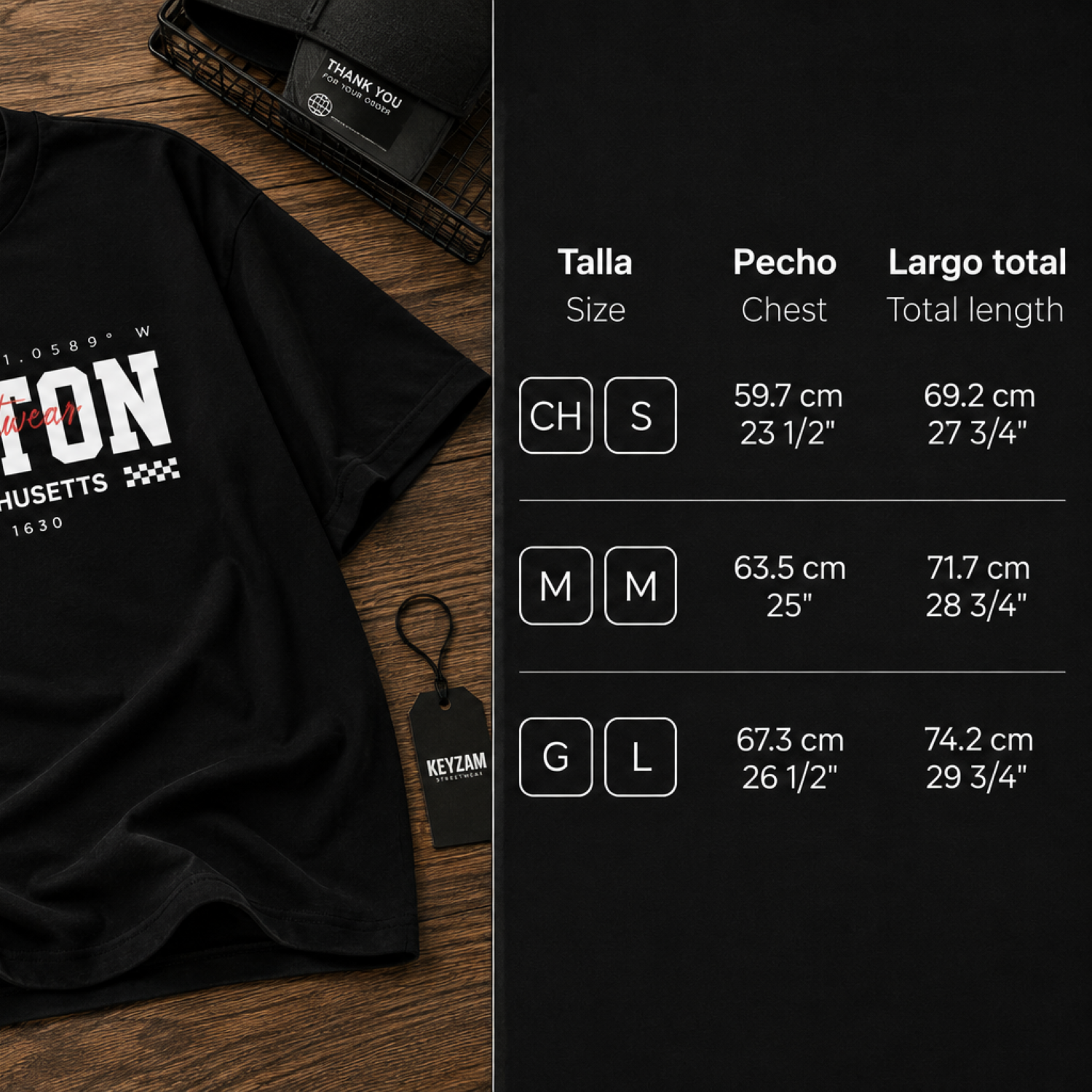 Playera Oversize Boston Streetwear Negra - KEYZAM