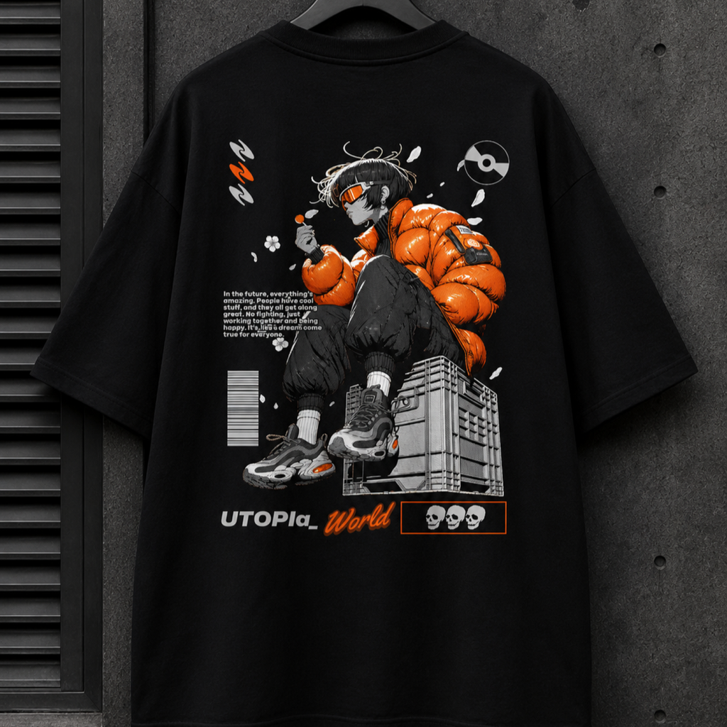 Playera Oversize UTOPIa World Negra - KEYZAM