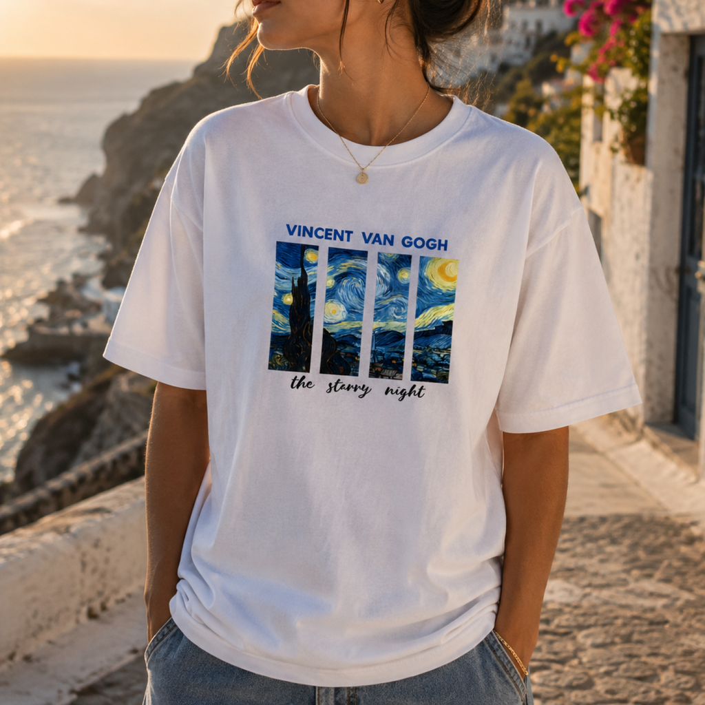 Playera Blanca "The Starry Night"